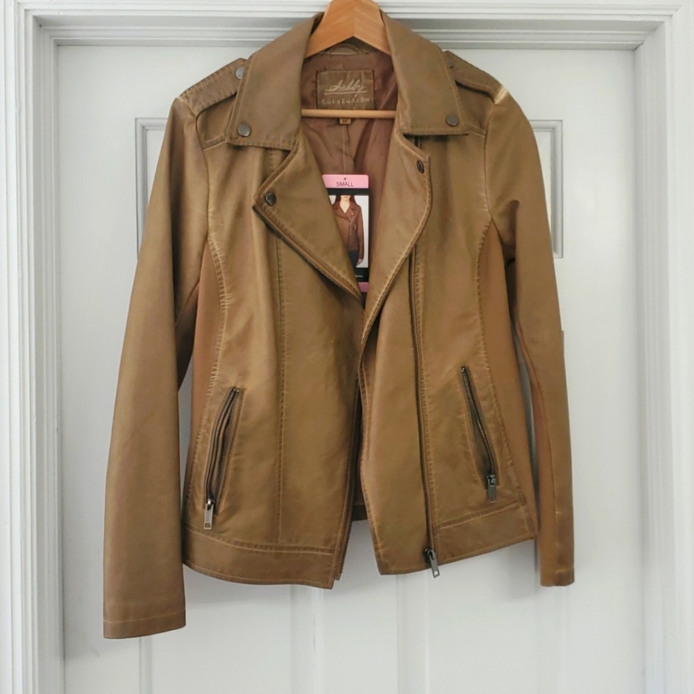 Sebby faux leather jacket, Size Small, Tan.